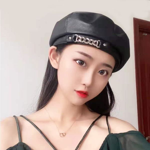 

brand caps beret female autumn and winter versatile fashion painter hat net red hat black rivet spring new bud, Blue;gray