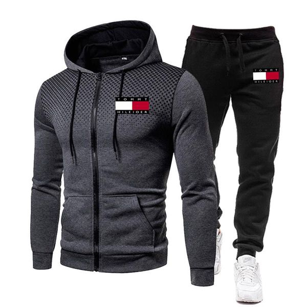 

running sets track suit 2021 men's sportswear fitness winter printing hoodie + trousers mens casual brand zipper 2-piece set, Black;blue