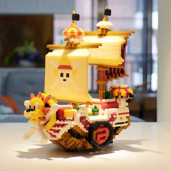 2385 pcs + mil ensolarado mini tijolo um pedaço pirates navio figuras 3d modelo anime micro blocos de construção para crianças presente de aniversário q0723