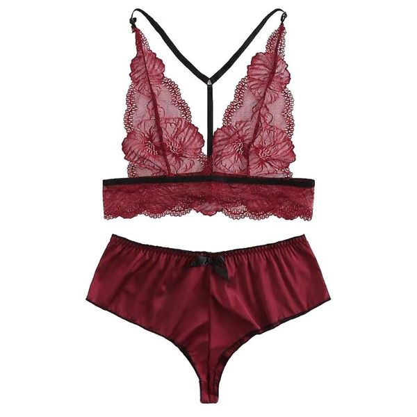 

bras sets bra+set women lady lingerie red lace solid underwear sleepwear g-string femme thong bandage bra f300217, Red;black