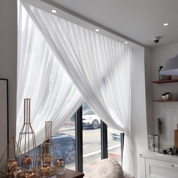 

high-end white chiffon window screen for living room bedroom study tulle translucent opaque high-end curtain tulle customization