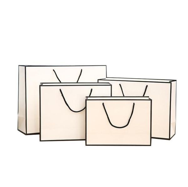 

100pcs new creative design black border white kraft paper bag with handle wedding party favor paper gift bags custom wholesale