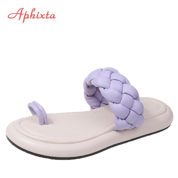 

slippers aphixta 2021 purple platform with flip flops women summer peep toe bread cross-tie slides mules, Black