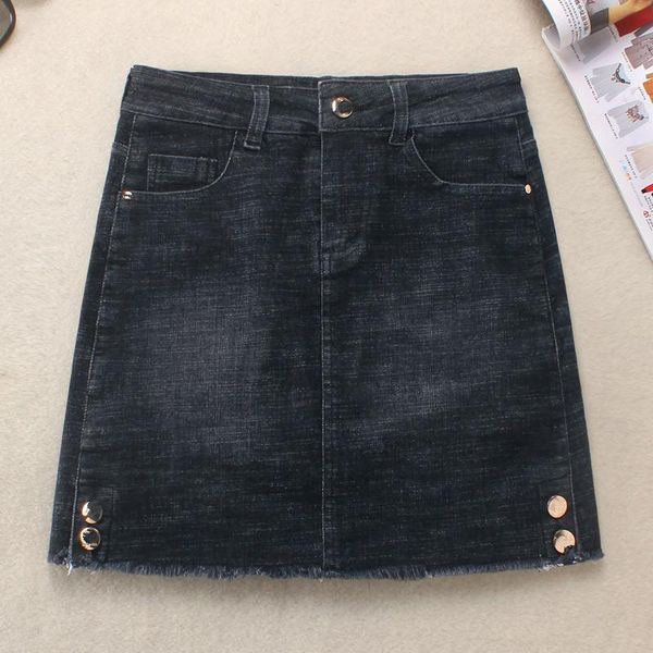 

skirts spring summer elegant women high waist slim black denim skirt pockets jeans a-line