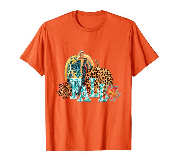 

fall pumpkin leopard print leaves t-shirt, White;black