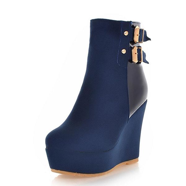 

boots dilalula super high wedges heels women's buckle ankle ladies platform autumn winter party dating blue shoes woman, Black