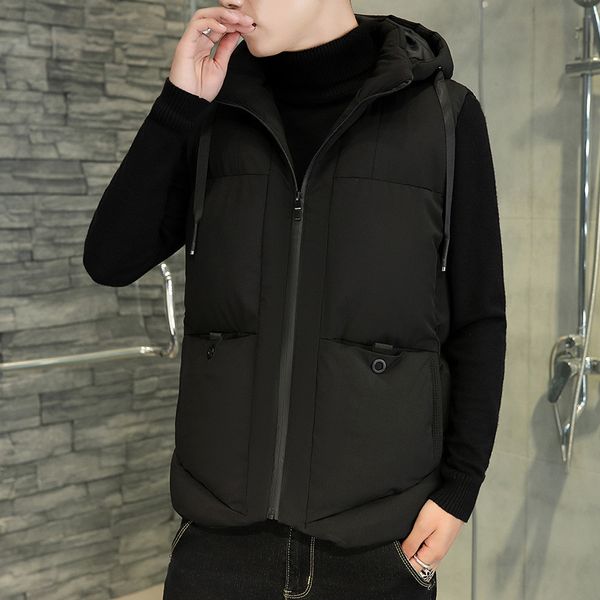 

men's vest 2021 autumn winter new korean down cotton hooded thickened warm shoulder large youth clothes, Black;white