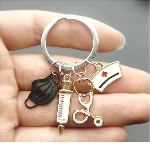 

new design keychain doctor medical tool stethoscope syringe mask key ring nurse medical student gift keychain qylwwx