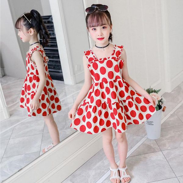 

girl's dresses 2021 fashion cute print girl dress spring and summer red green dot princess 12 10 9 8 7 6 5 years old, Red;yellow