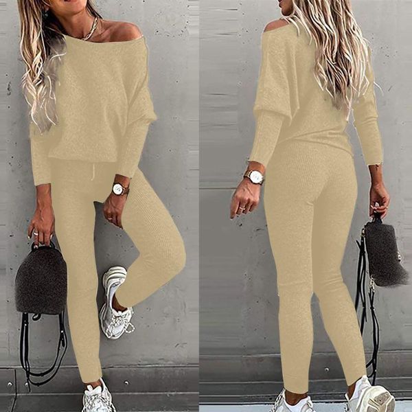 

women's two piece pants women solid color 2 outfit casual long sleeve crewneck pullover loose sweatsuits fashion oversize tracksuit se, White