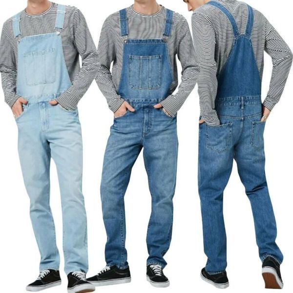 

men's jeans mens denim dungarees overalls bib and brace jumpsuit romper pants, Blue