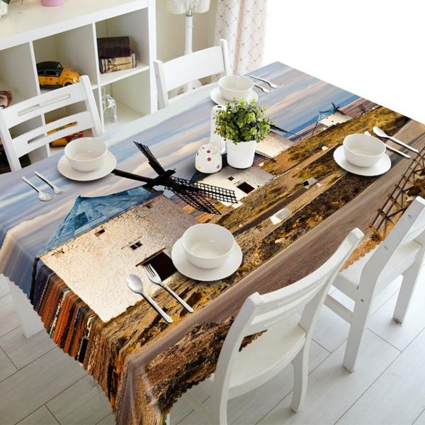 

table cloth world landscape 3d tablecloth dutch windmill castle small town pattern polyester cotton rectangular&round for party