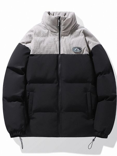 

men two tone patch detail drawstring puffer coat t70q#, Black;brown