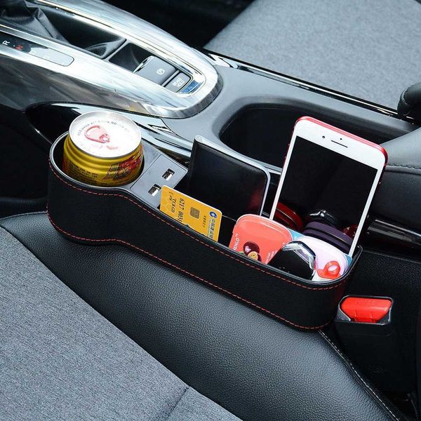 Autositzlücken-Slip-Organizer, Sitzfugen-Aufbewahrungsbox mit Dual-USB-Anschluss, Auto-Ladegerät, Getränkehalter