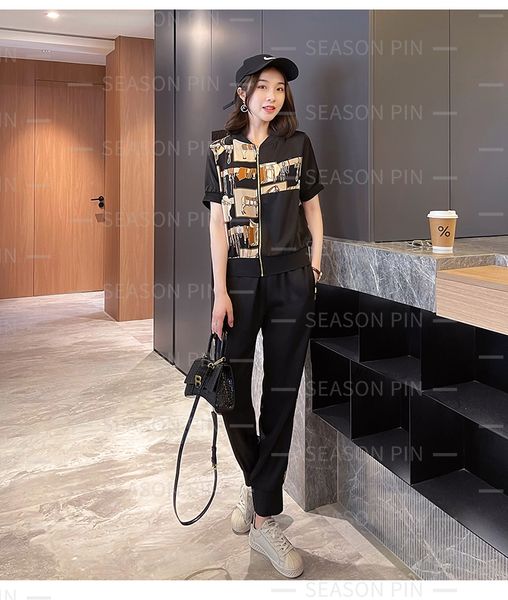 

women's tracksuits summer new fashion casual suit korean version of simple printed jacket all-match trend8117, Gray