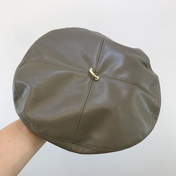 

berets four seasons soft artificial washed leather ring quadrilateral pu beret fashion hat painter, Blue;gray