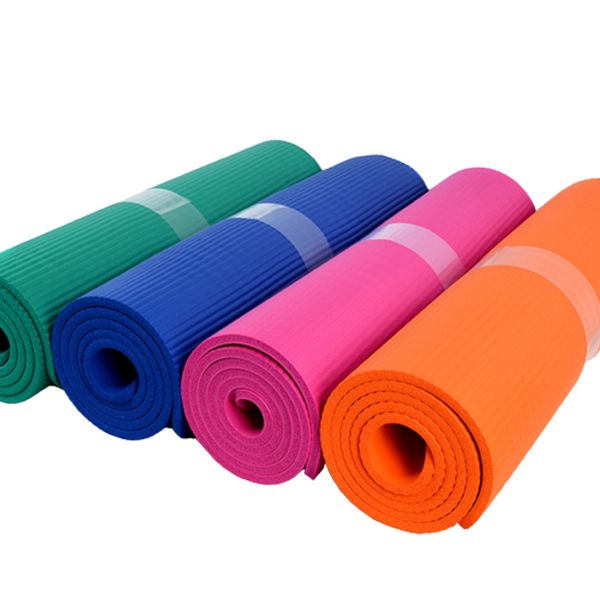 

portable thick yoga mats home indoor sports workout fitness pilates non slip exercise mats with carrying strap, Black