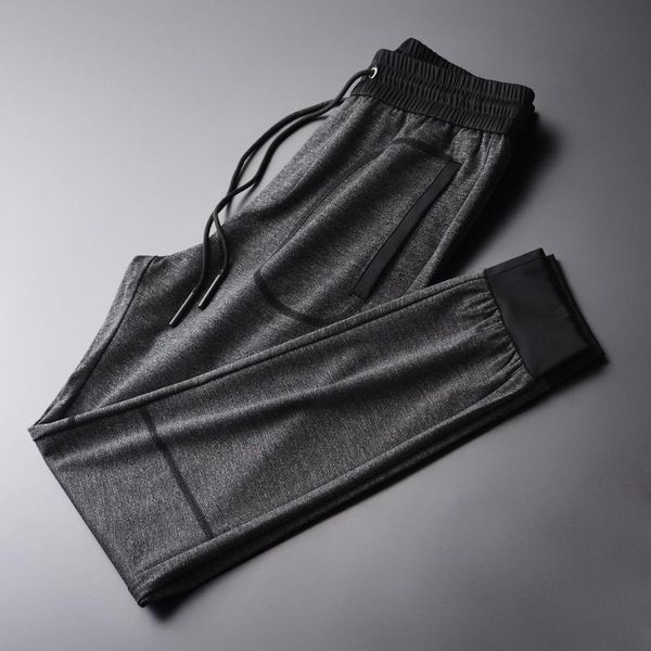 

men's pants spring mens luxury flower yarn pure color sports leisure trousers plus size 4xl elastic waist casual men, Black