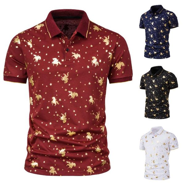 

men's polos summer fashion casual printed shirt bronzing process top, White;black