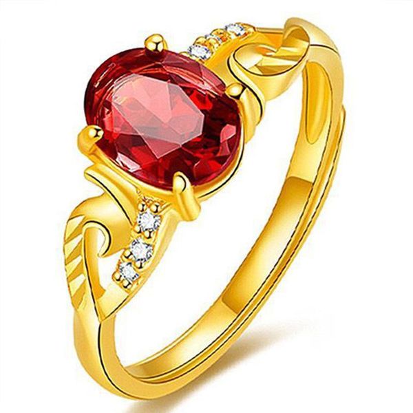 

wedding rings exquisite four claw oval crystal ring women garnet red zircon gold color luxury dubai jewelry, Slivery;golden
