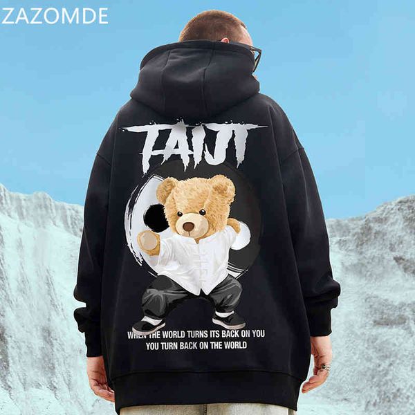 Zazomde 2021 harajuku urso imprimir hoodie japonês anime homens engraçado moletom desenhos animados hip hop vintage roupas macho com capuz