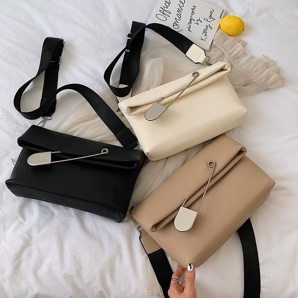 

shoulder bags luxury women's 2021 korean version of the big pin folding wild messenger bag large capacity simple small square