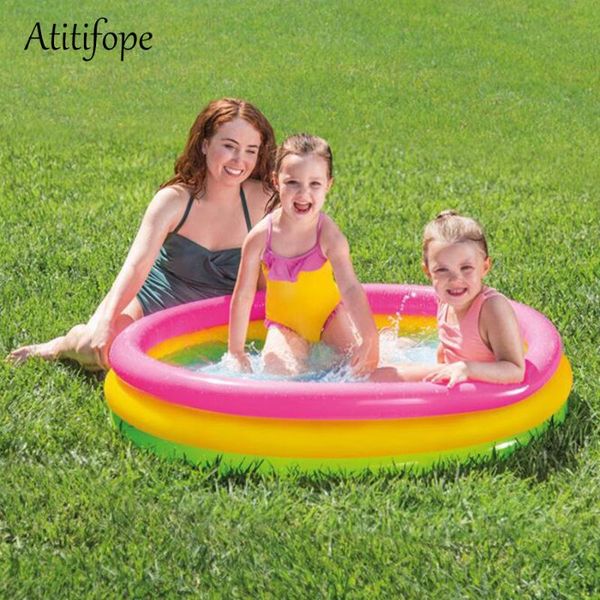 

rainbow round inflatable pool three rings bath tub swimming pool good kids birthday gift ball pit for indoor and outdoor use