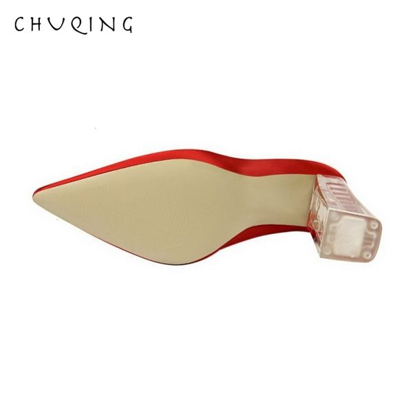 

chuqing korean version of the stylish transparent crystal with shallow mouth pointed high heels wedding shoes, Black