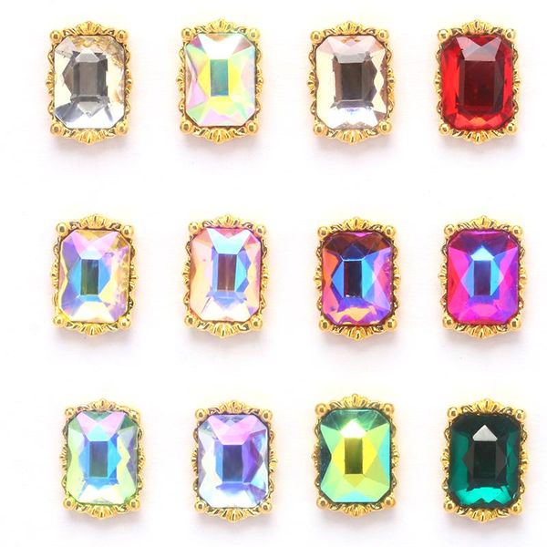 

nail art decorations 2021 square 3d gold charm 100pcs glitter alloy jewelry rhinestones diy supplies, Silver;gold