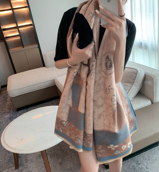 

scarves women winter flower print long bufanda imitation cashmere scarf thick blanket and shawls foulard neckerchief female 180*65cm, Blue;gray