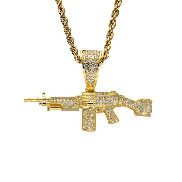 

pendant necklaces men iced out machine gun necklace gold silver color brass gothic cz hip hop jewelry with stainless chain