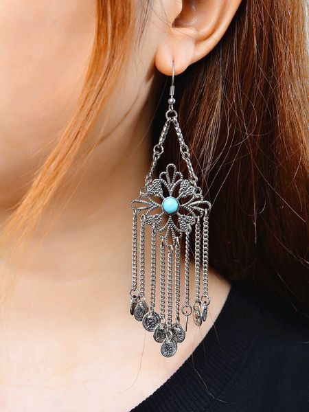 

jewelry exaggeration women's temperament alloy coin tassel earrings b0304, Silver