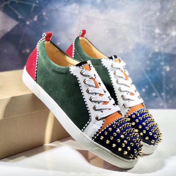 

designer fashion sneakers women mens low cut casual shoes spikes red is bottom white leather shoe black party wedding lace-up flat shoes