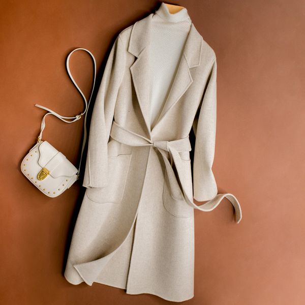 

2021 100% merino wool overcoat women sleeve ladies autumn winter the new fashion long jacket coats thick warm cardigan pz2e, Black