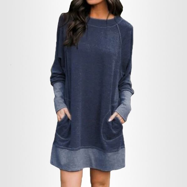 

2021 Autumn Feminine Neck Long Oversized Slices Plus Size Pocket Sweat Mini Dress Suzs, Black;gray