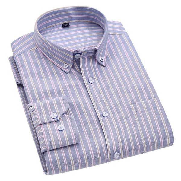 

men's casual shirts pure cotton vertical striped for men long sleeve mens oxford easy care anti-wrinkle business breast pocket, White;black