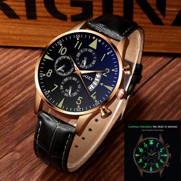 

classic luminous men's watches leather male clock three-eyes men quartz watch calendar wristwatch saati relogio masculino wristwatches, Slivery;brown