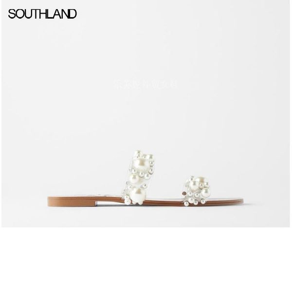 

slippers southland summer pearl women slides slip on clear upper flat, Black