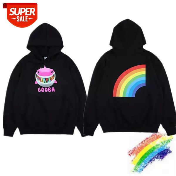

cartoon shark print hoodie men women rainbow hoody autumn winter streetwear pullover #hh8b, Black