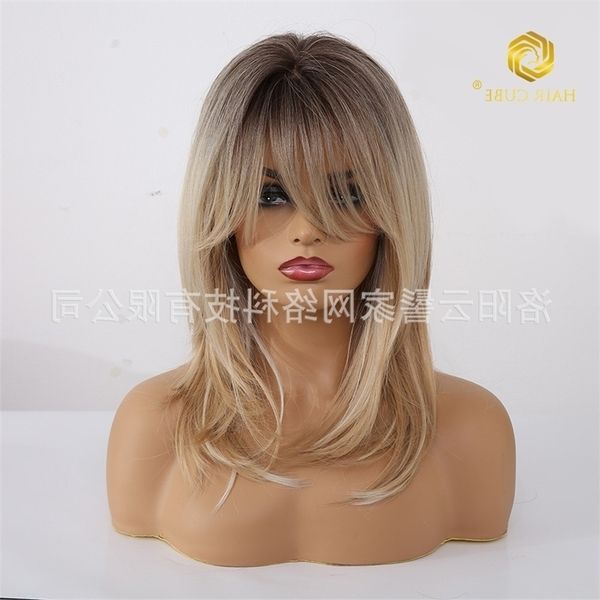 

long wig female wigs hair gradient gold headgear net red style, Black