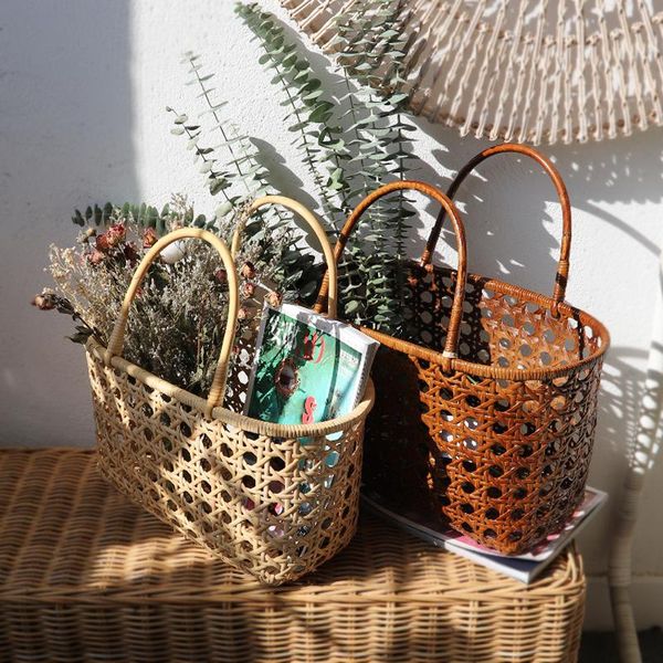 

storage bags grocery basket handmade rattan octagonal shopping