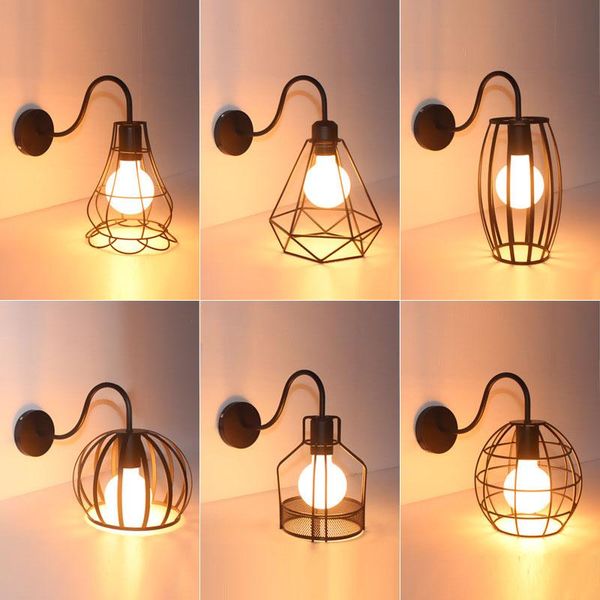 Wandlampen Industrie Schmiedeeisen Licht E27 Edison Glühbirne Lampe Vintage Metall Lampenschirm Wandlampen für Loft Bar Store El