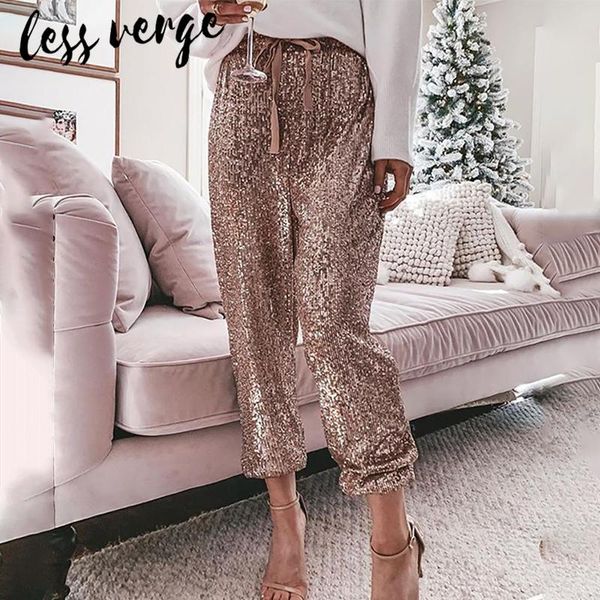 

women's pants & capris lessverge sequin glitter club party long women beading plus size gold harem autumn winter trousers streetwear, Black;white