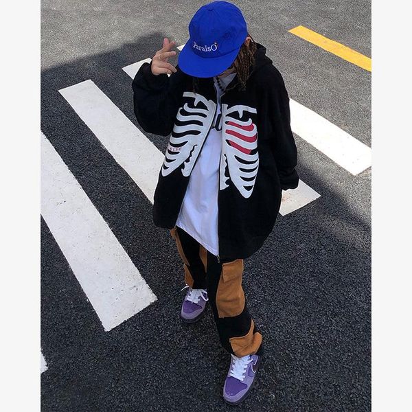 

women's hoodies & sweatshirts zip up oversized 2021 spring autumn gothic women punk hooded overcoat streetwear retro clothe hip hop swe, Black