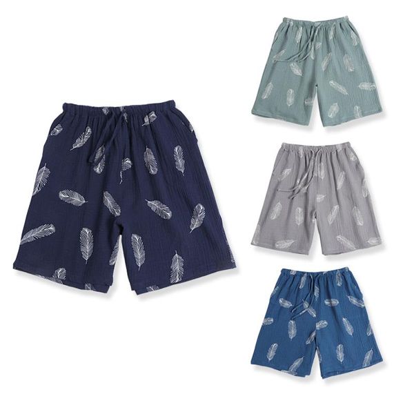

men's shorts japanese retro style cotton fashion feather print pleated casual beach summer home pants sleep & lounge wear, White;black