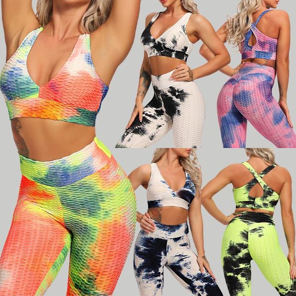 

sports suits textured yoga set women fitness clothing sportswear woman gym capri leggings padded push-up strappy sports bra, White;red