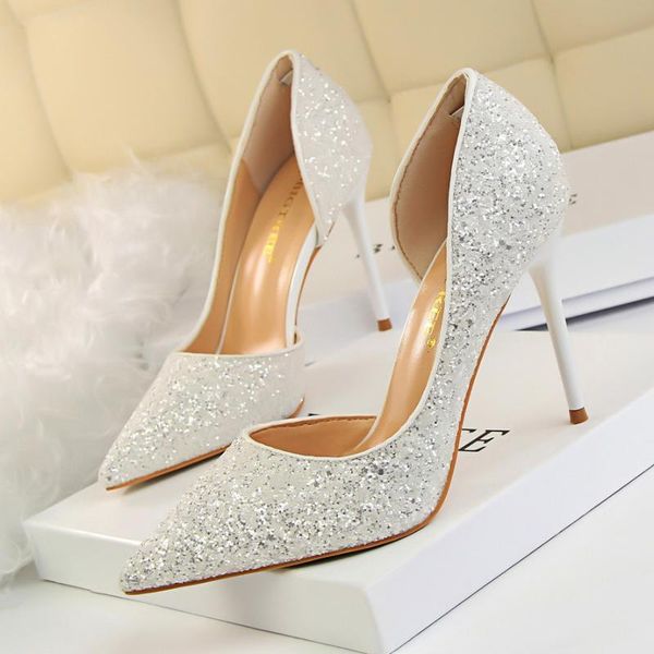 

dress shoes 2021 women red wedding glitter scarpins fetish 9cm high heels female escarpins lady valentine plus size 43 gold party pumps, Black