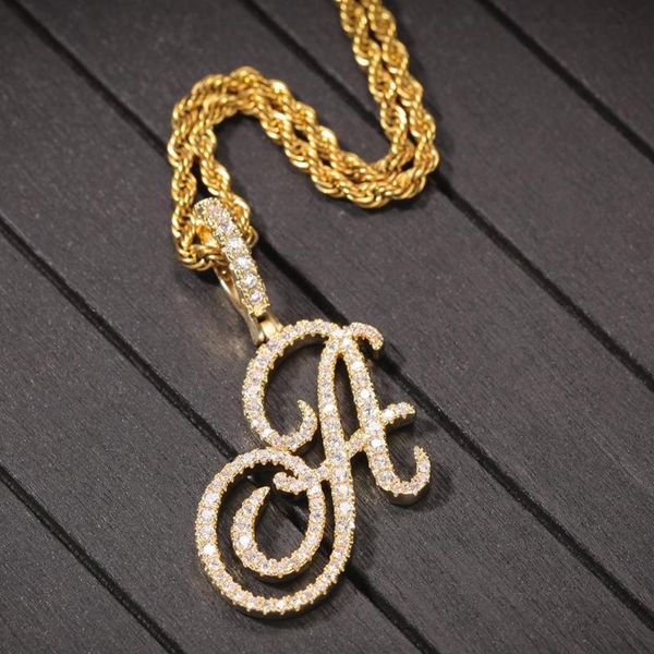 

pendant necklaces artistic font a-z 26 initial letter necklace cubic zirconia mens women jewelry gold style, Silver