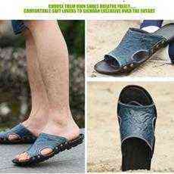 

tangzuo shoes q7 slippers, , 36-46 standard leather yards, two layers of, Black