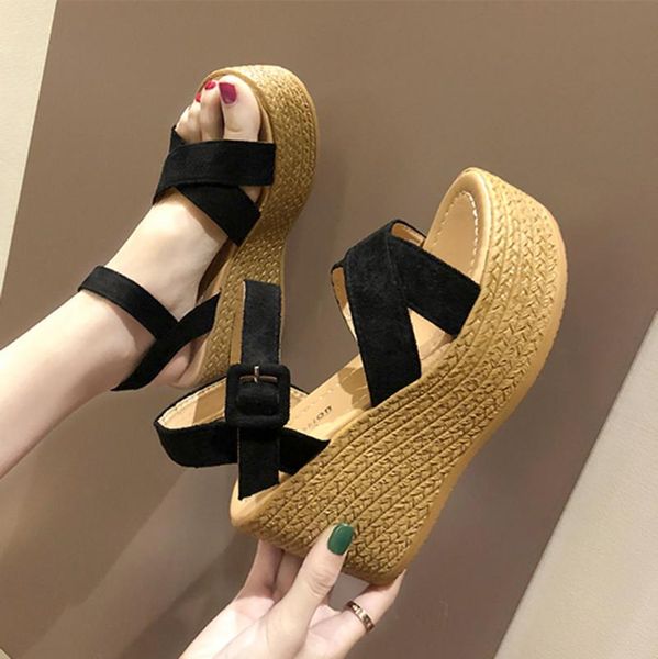 

dress shoes wedges for women high heels womens fashion casual wedge open toe platforms peep sandals heel sandalias, Black